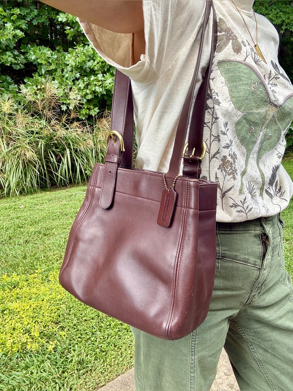 Vintage Coach 4157 Leather Shoulder Tote Bag Dark Brown Brass Y2K